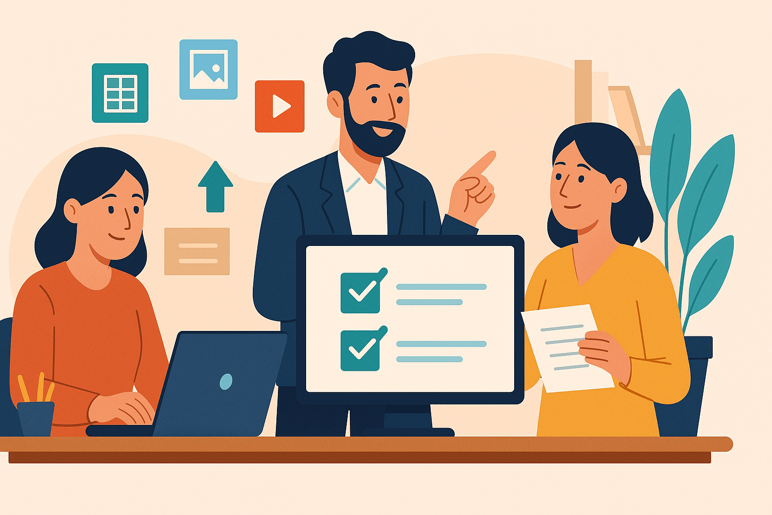 Professional team reviewing digital workflow